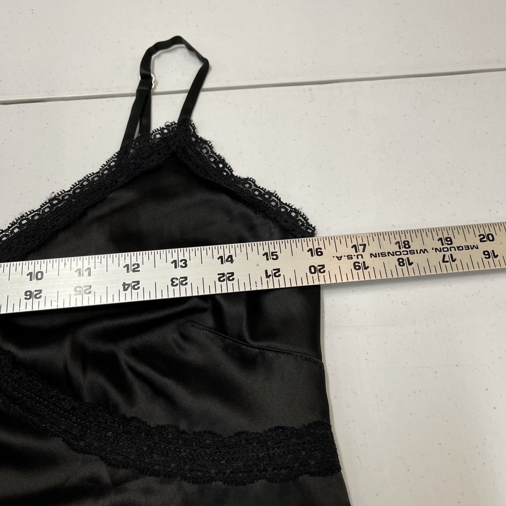 Black Satin Y2K Slip Dress Lace Trim Mini Size XS‎ Event Whimsigoth Fairy Grunge - Picture 8 of 11